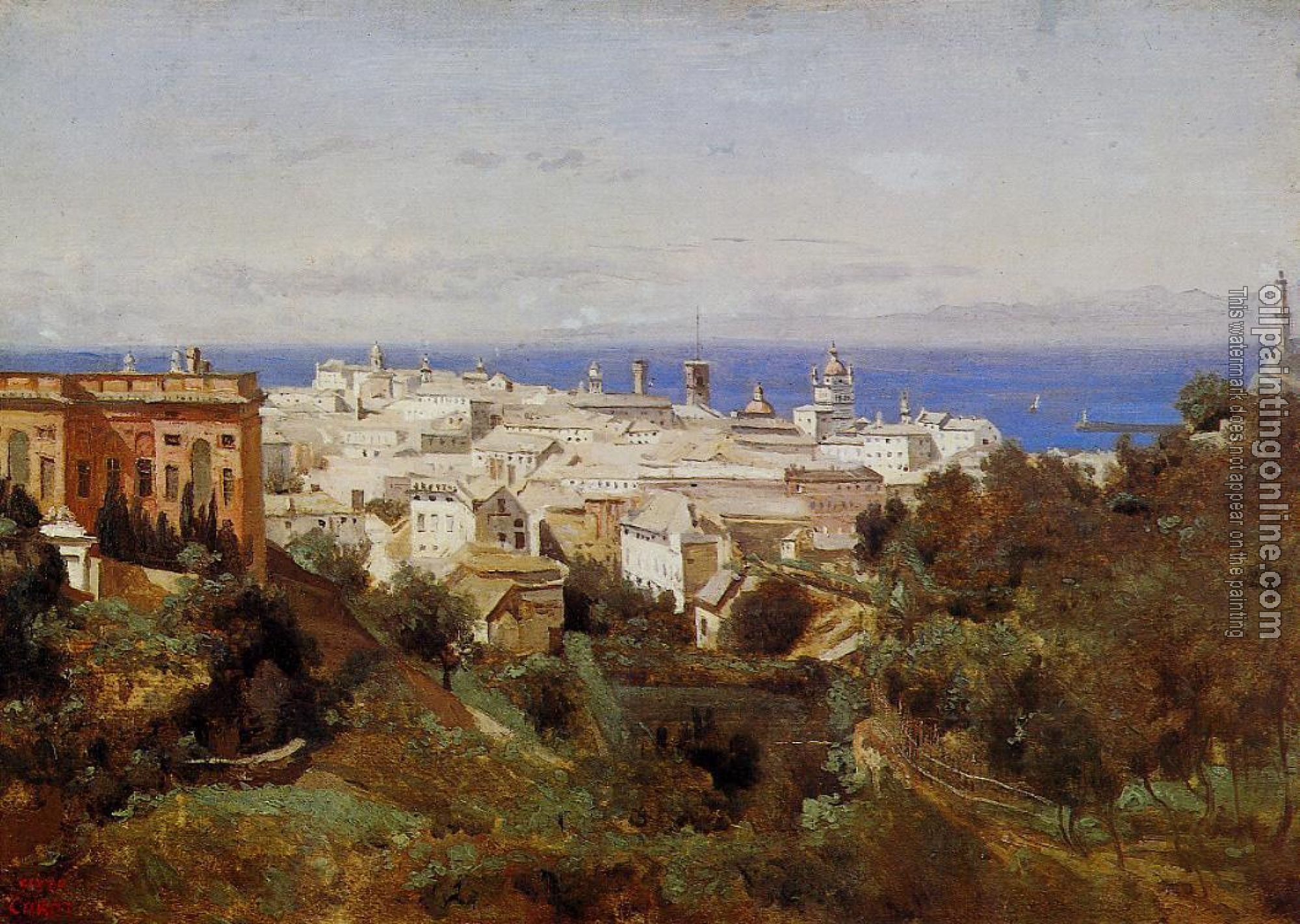 Corot, Jean-Baptiste-Camille - View of Genoa from the Promenade of Acqua Sola